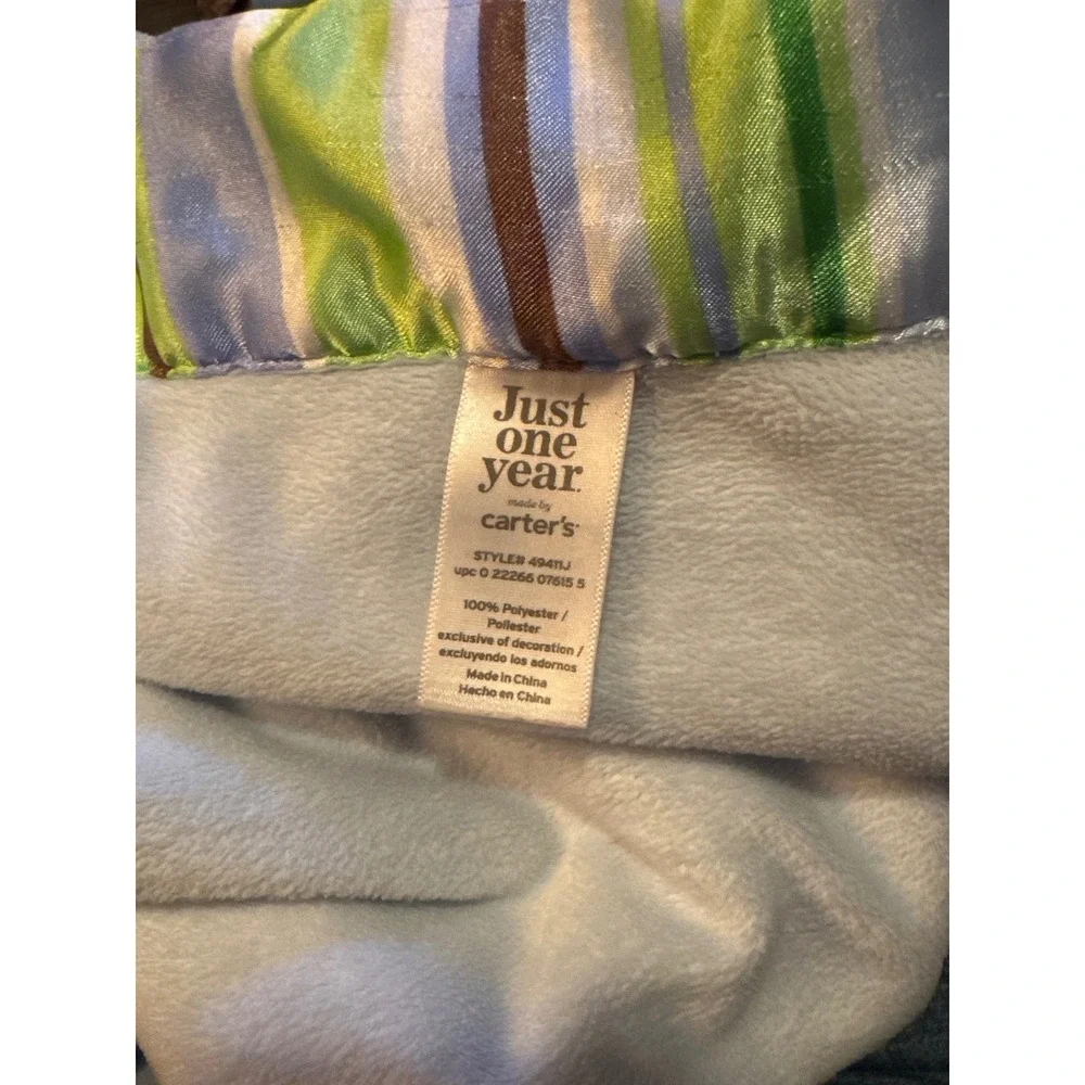 Just One Year Carters Baby Blanket Blue Elephant Giggle Satin Trim Sherpa 49411J